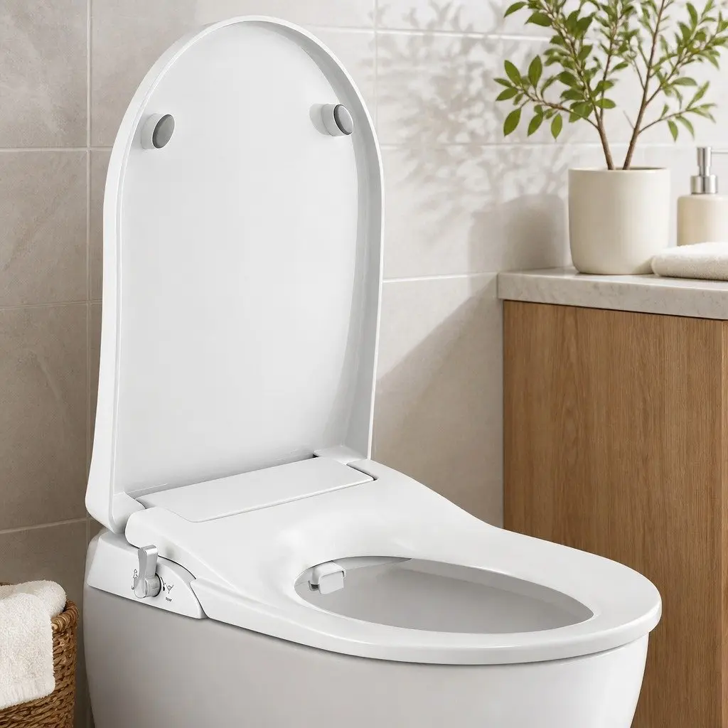 Non-Electric Bidet Toilet Seat White D-Shape Dual Nozzle Soft Close Quick Release