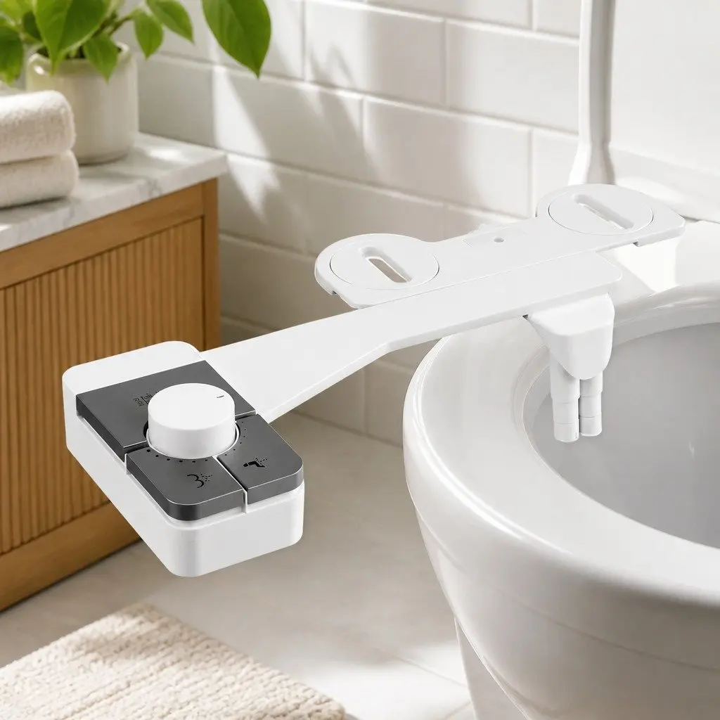 Ultra-Slim Bidet Attachment White Cold Water Dual Nozzle Adjustable Water Pressure