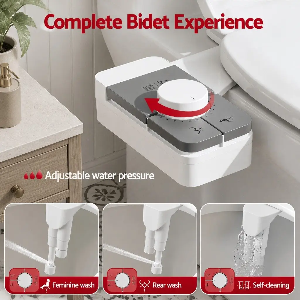 Ultra-Slim Bidet Attachment White Cold Water Dual Nozzle Adjustable Water Pressure
