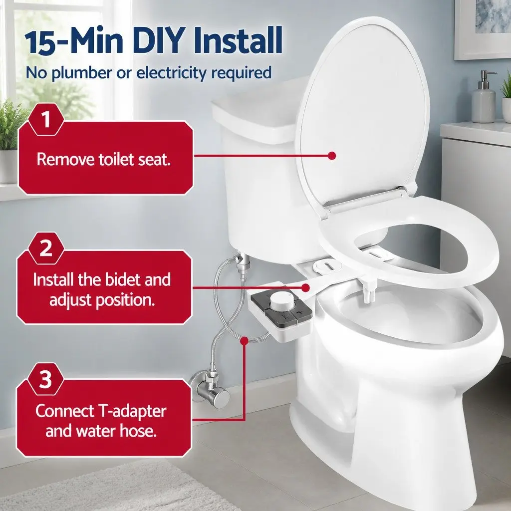 Ultra-Slim Bidet Attachment White Cold Water Dual Nozzle Adjustable Water Pressure