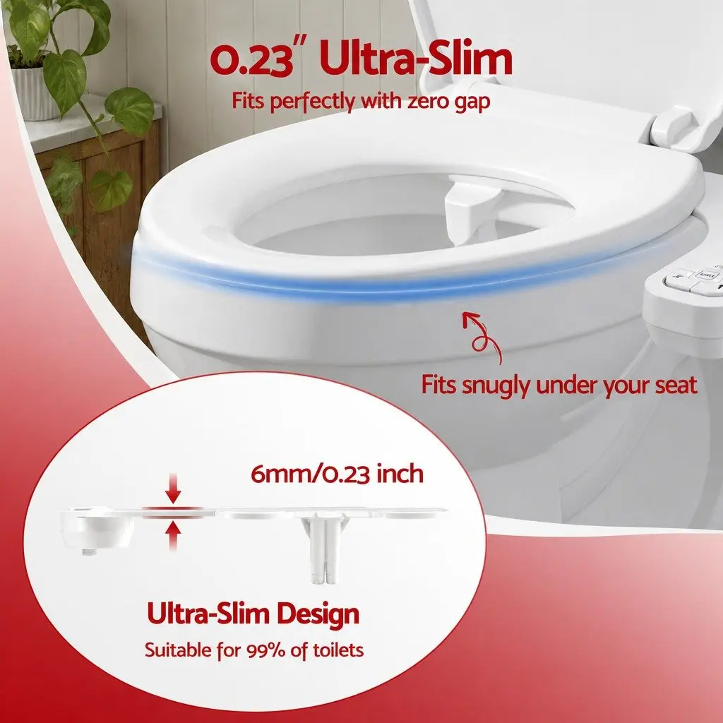 Ultra-Slim Bidet Attachment White Non-Electric Cold Water Detachable