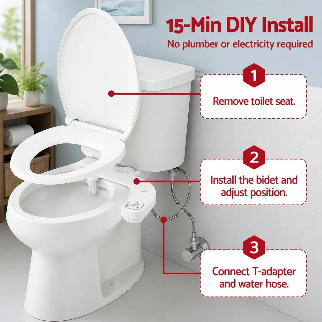 Ultra-Slim Bidet Attachment White Non-Electric Cold Water Detachable