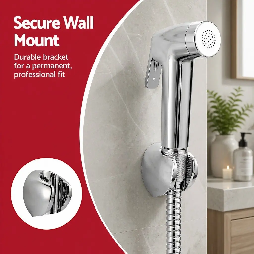 Handheld Bidet Sprayer Silver 1.5m Stainless Steel Hose Adjustable Water Pressure