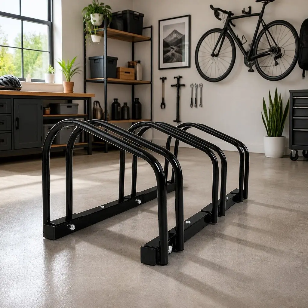 Bicycle Stand Rack Black Freestanding 3 Bikes Sturdy Steel Construction