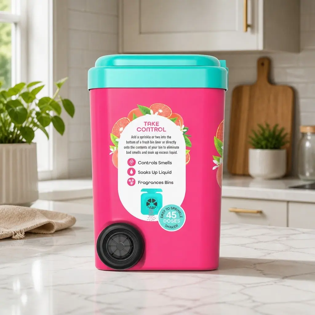 Fresh Pink Grapefruit Powder 450g Odour Neutraliser for Household Bins 2 Piece