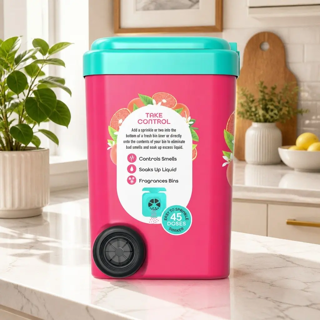 Odour Neutraliser Powder Fresh Pink Grapefruit 450g Absorbs Liquids Reduces Bin Smells
