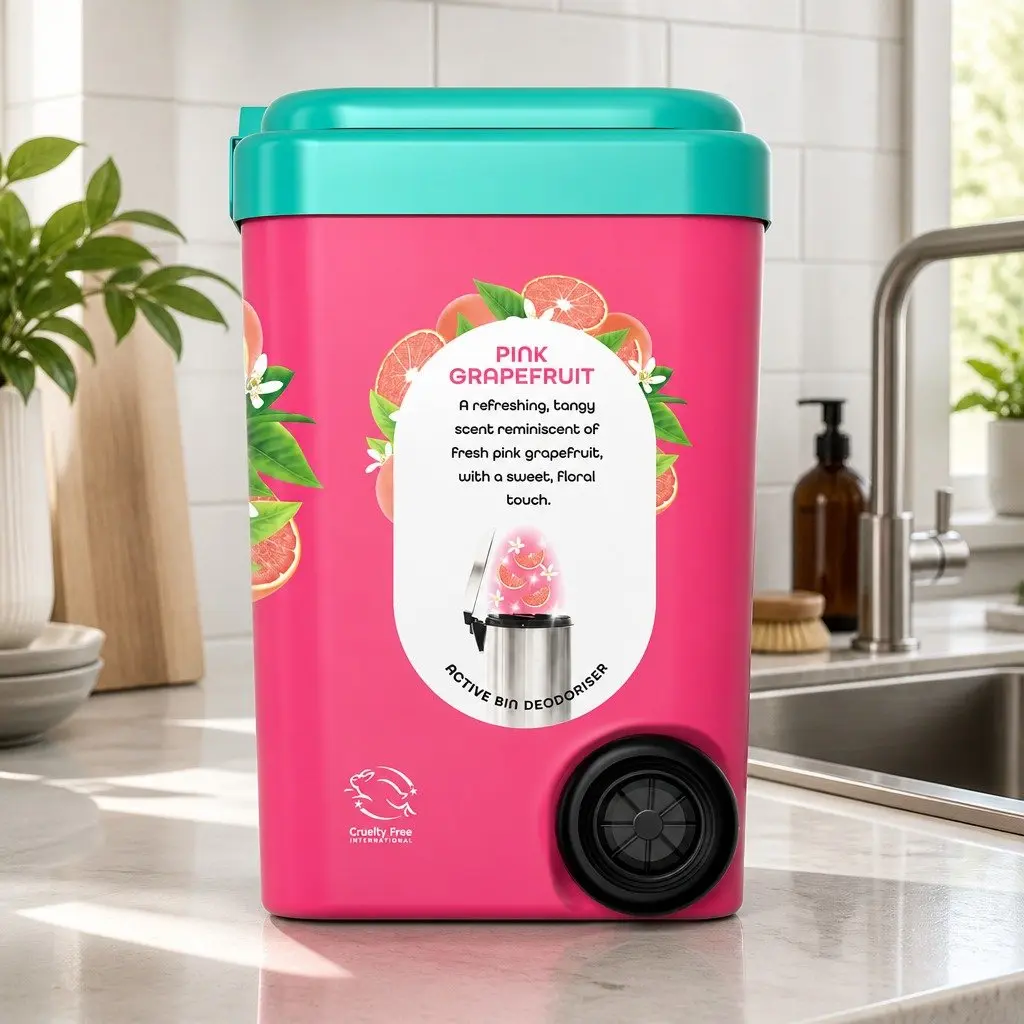 Bin Freshener Powder 450g Zesty Pink Grapefruit Odour Neutraliser for Household Bins