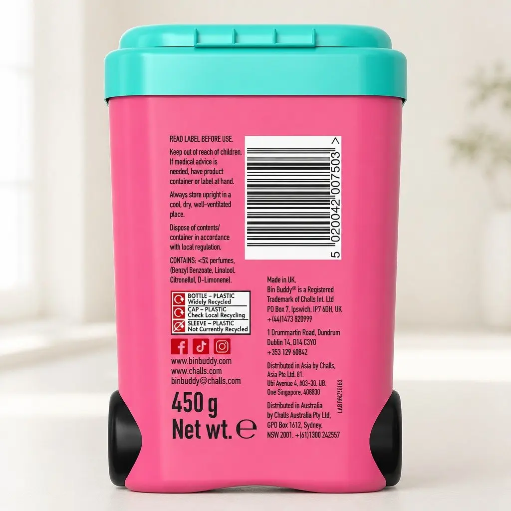 Bin Freshener Powder 450g Zesty Pink Grapefruit Odour Neutraliser for Household Bins