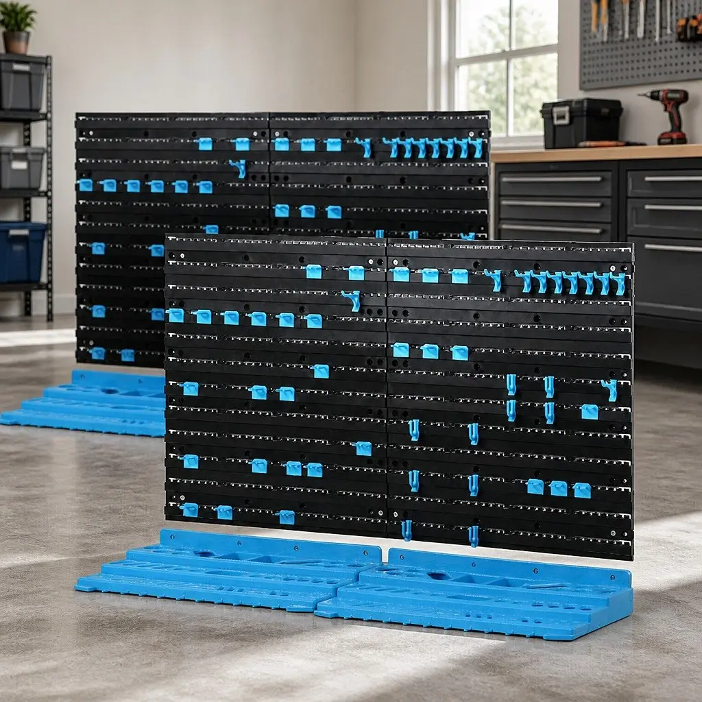 Wall Storage Rack Blue Black 4 Shelves 4 Pegboards Adjustable Organisation