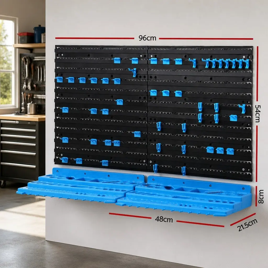 Wall Storage Rack Blue Black 4 Shelves 4 Pegboards Adjustable Organisation