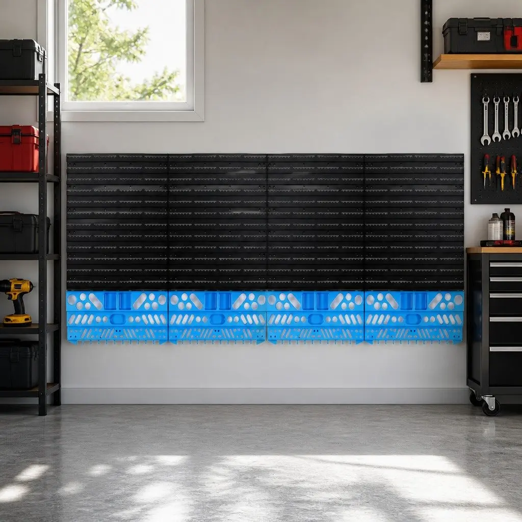 Wall Storage Rack Blue Black 4 Shelves 4 Pegboards Adjustable Organisation
