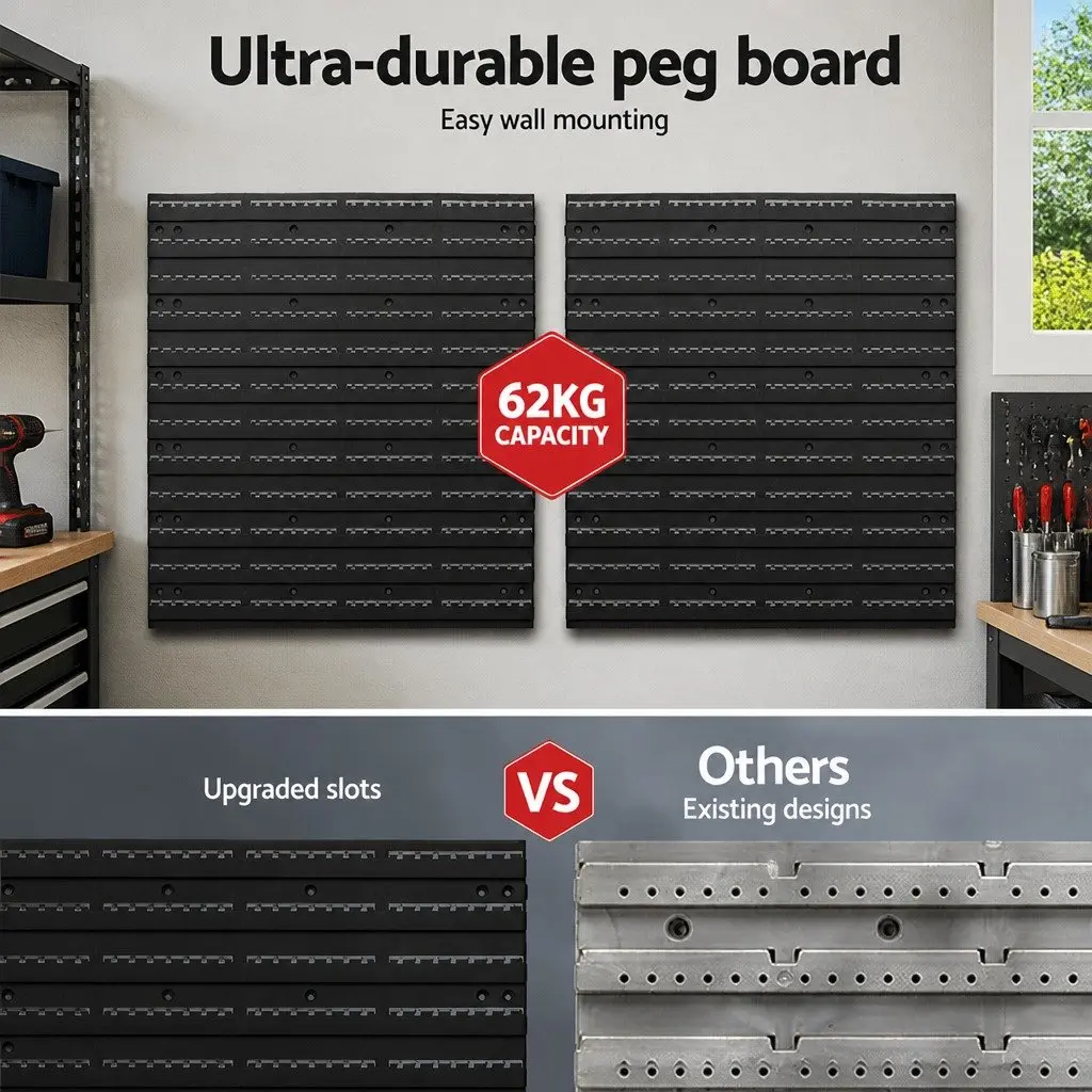 Wall Storage Rack Blue Black 4 Shelves 4 Pegboards Adjustable Organisation