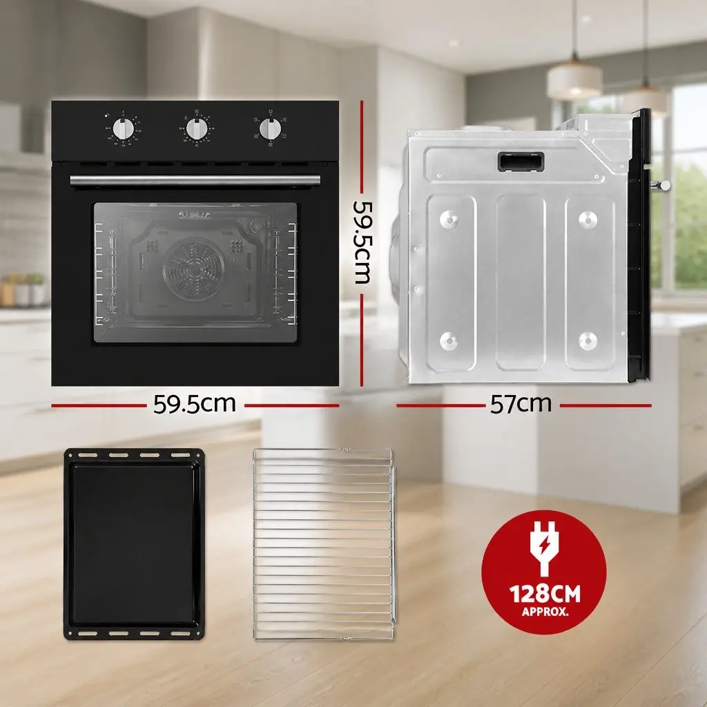 Electric Built-In Wall Oven 60cm Black Kitchen Cooking Appliance 70L Capacity