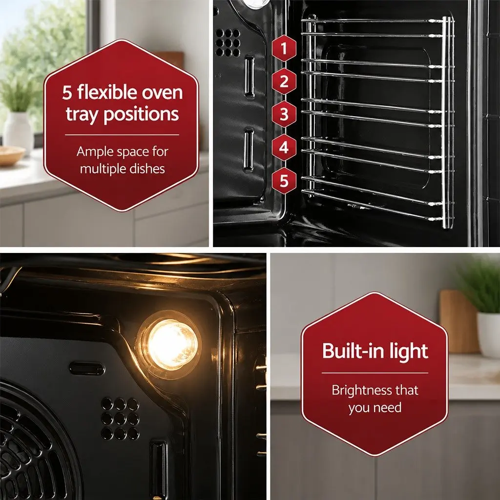 Electric Built-In Wall Oven 60cm Black Kitchen Cooking Appliance 70L Capacity
