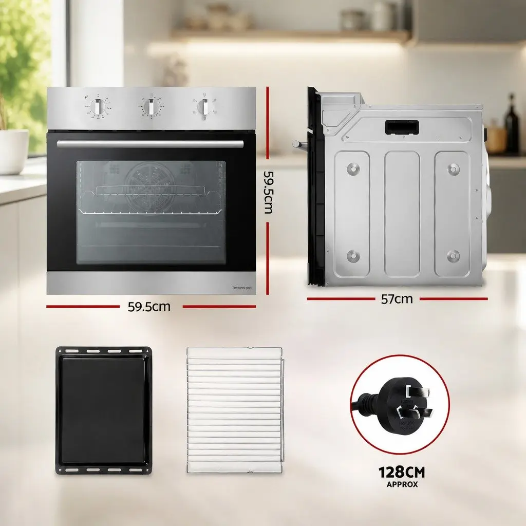 60cm Electric Built-in Wall Oven 70L Silver Stainless Steel Kitchen Appliance