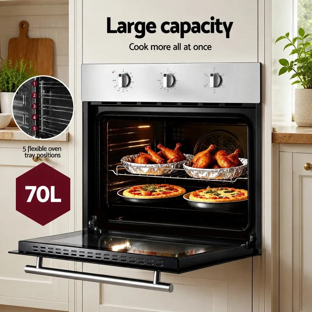 60cm Electric Built-in Wall Oven 70L Silver Stainless Steel Kitchen Appliance