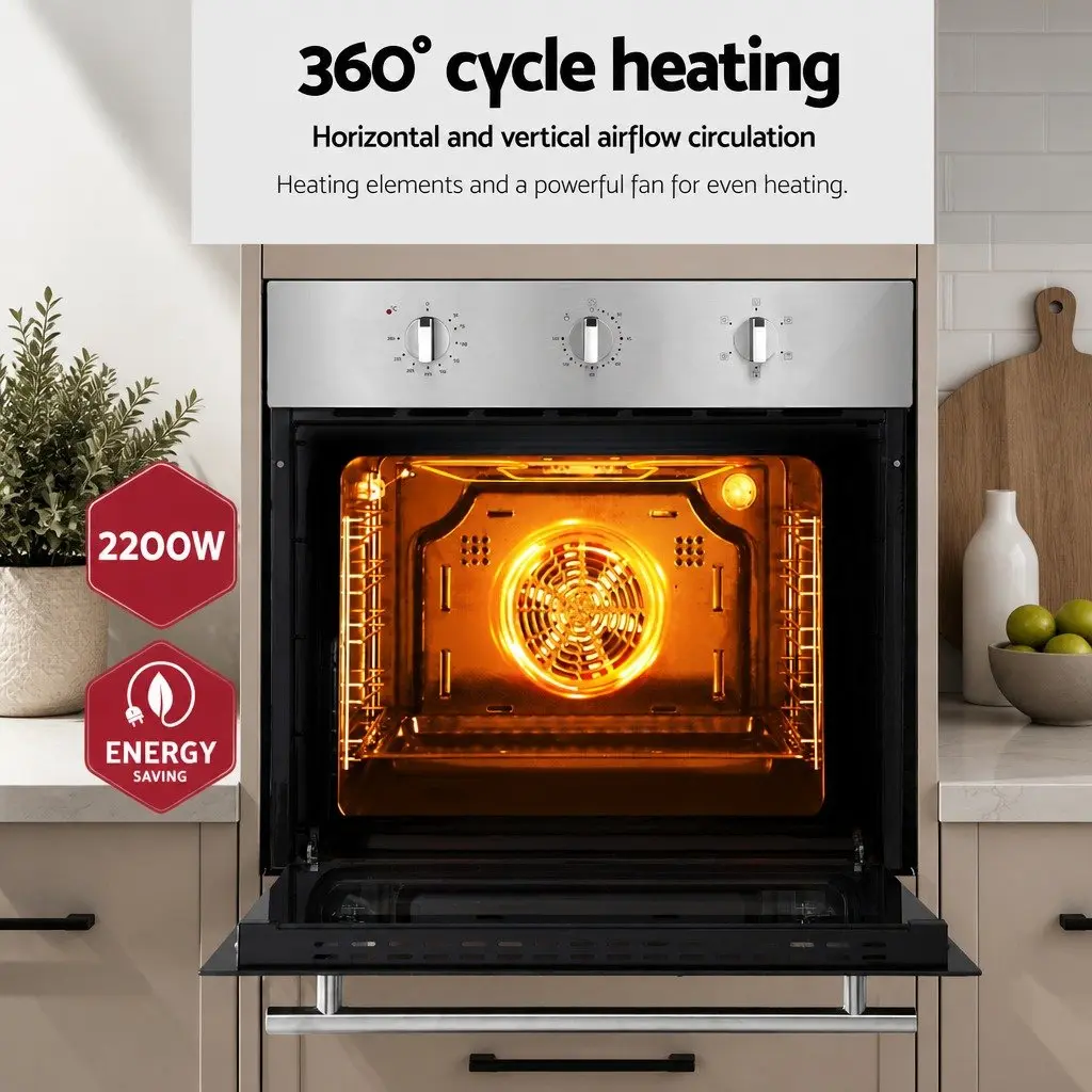60cm Electric Built-in Wall Oven 70L Silver Stainless Steel Kitchen Appliance
