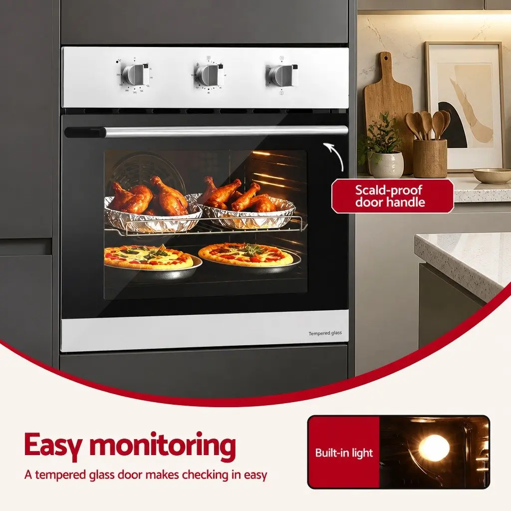 60cm Electric Built-in Wall Oven 70L Silver Stainless Steel Kitchen Appliance