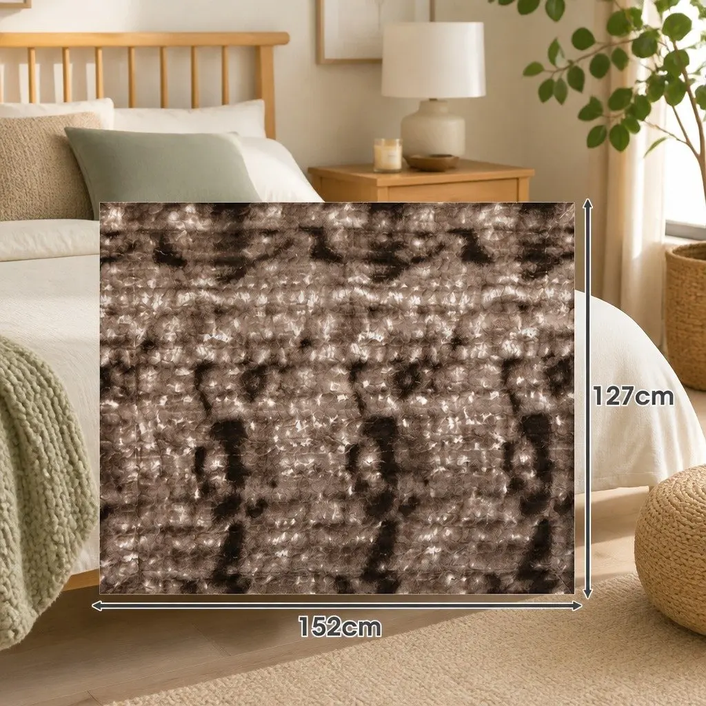 Tie-Dyed Faux Fur Blanket Brown Double-Sided Cozy Throw Indoor Outdoor Home