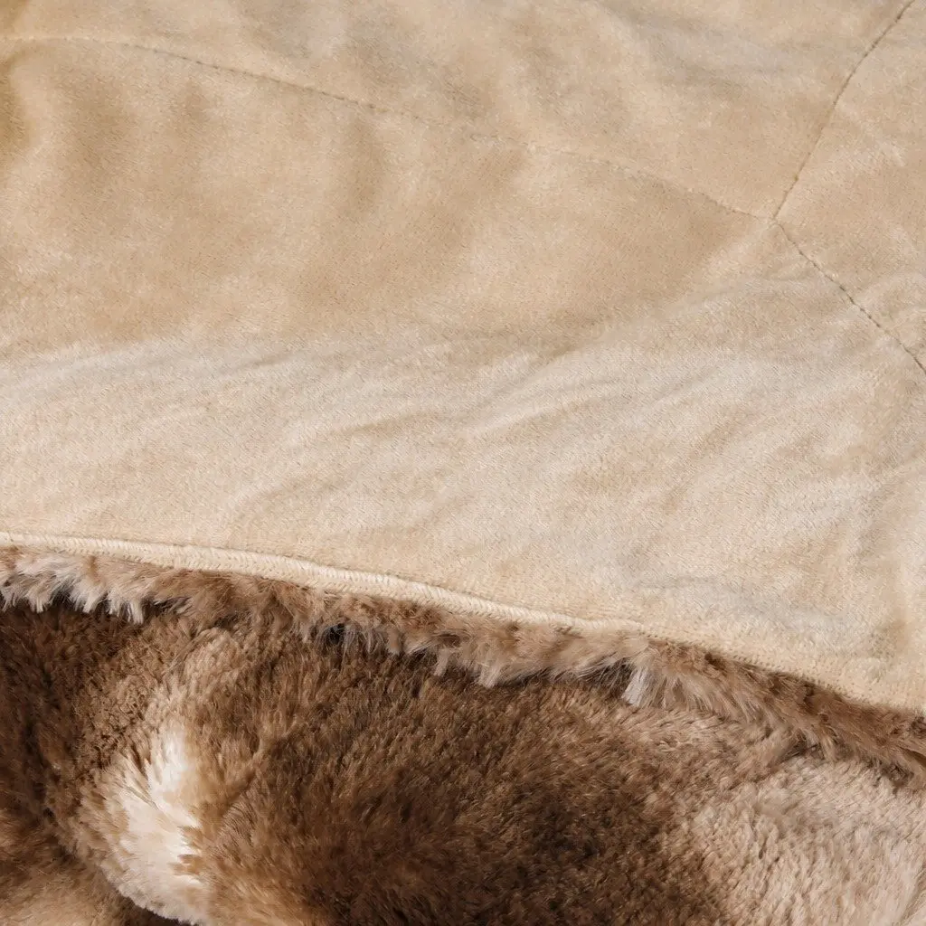 Tie-Dyed Faux Fur Blanket Brown Double-Sided Cozy Throw Indoor Outdoor Home