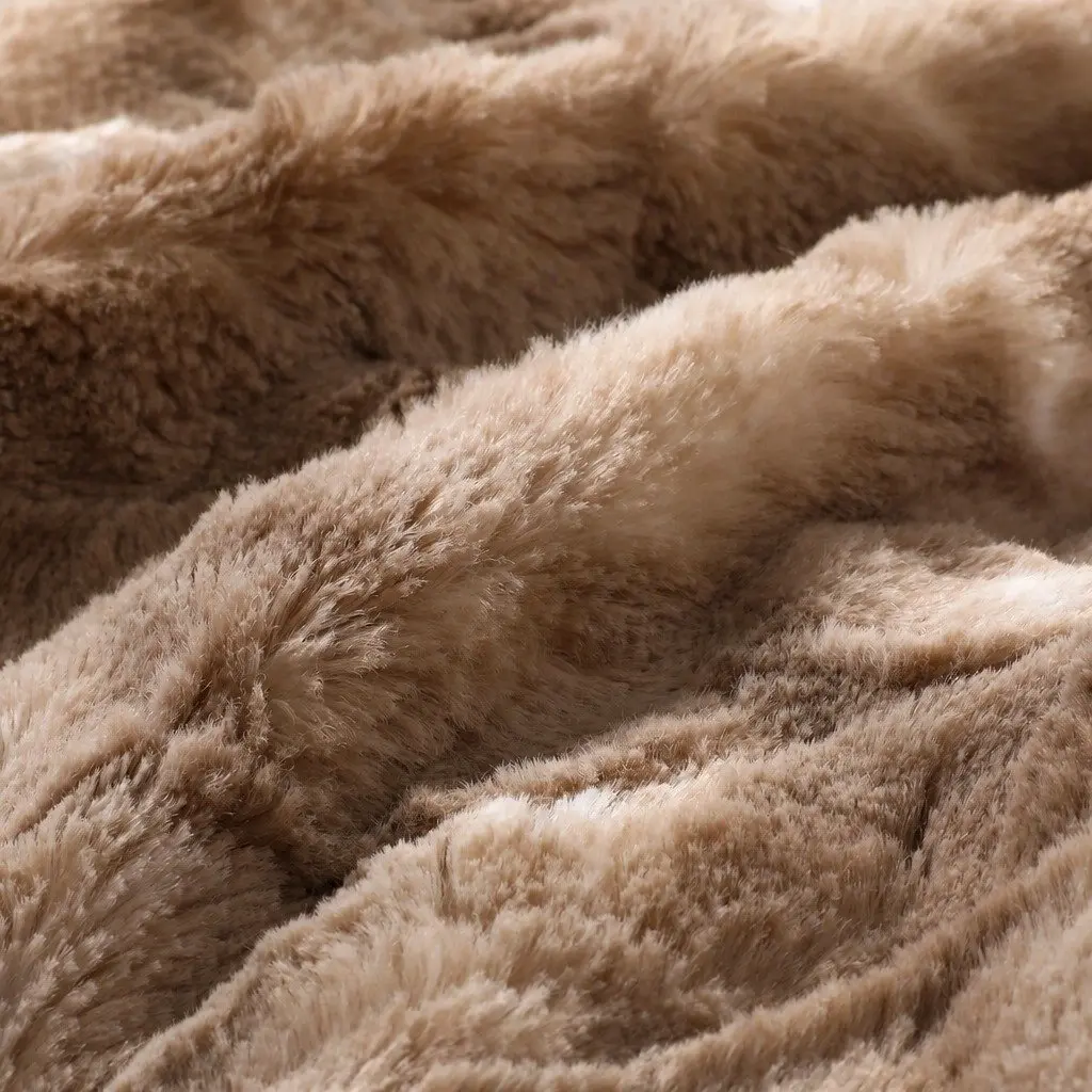 Tie-Dyed Faux Fur Blanket Brown Double-Sided Cozy Throw Indoor Outdoor Home