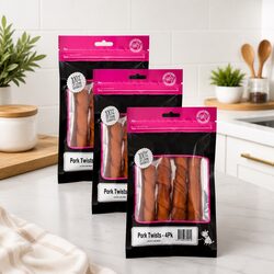 Natural Chewy Dog Treats - Pork Twists, High Protein