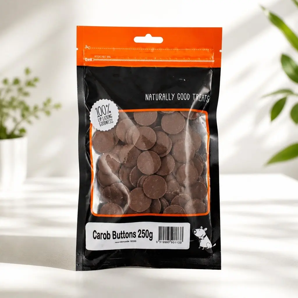 Dog Treats Carob Drops 250g Bite Sized Oven Baked Creamy Texture