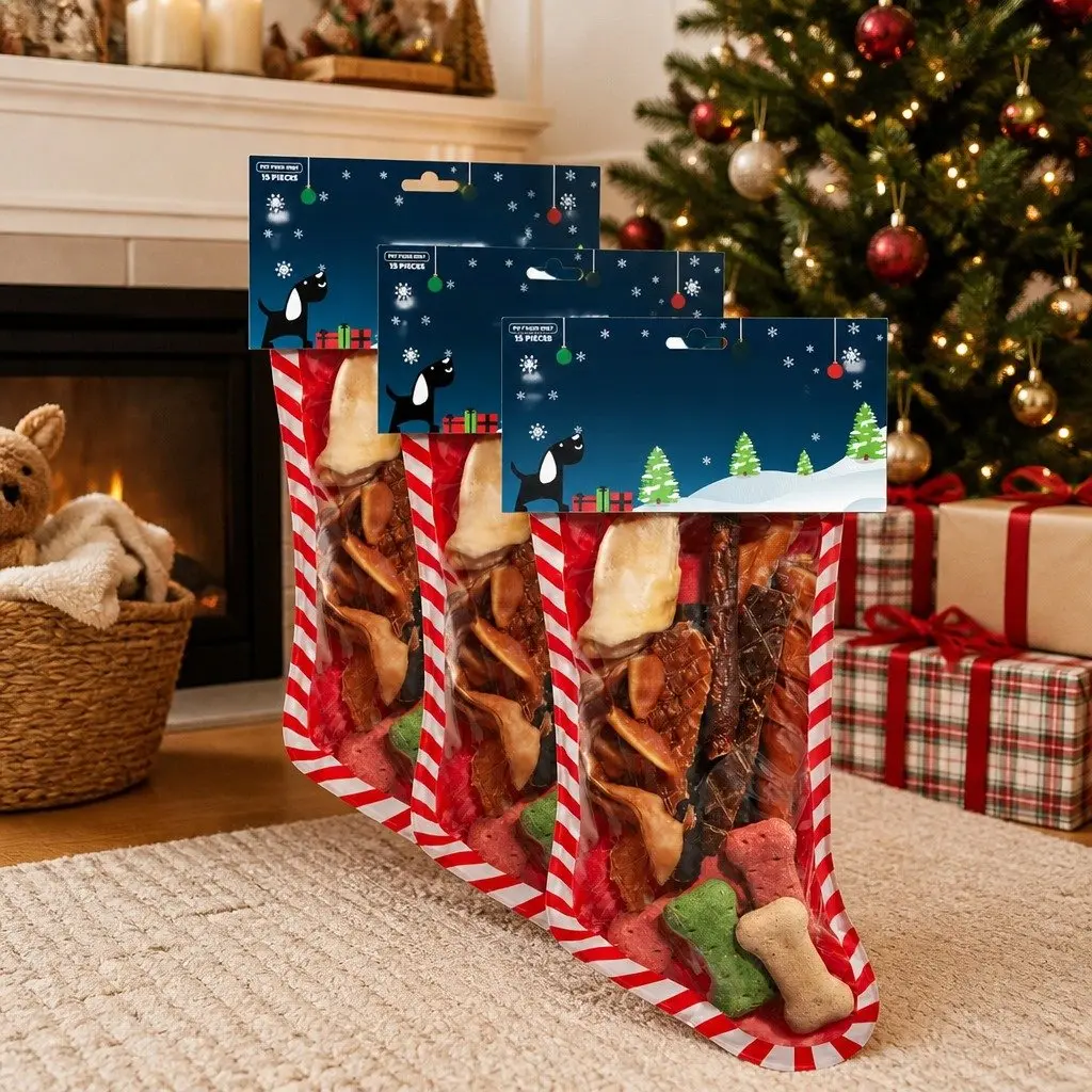 Holiday Stocking of 15 Dog Treats for Gifting