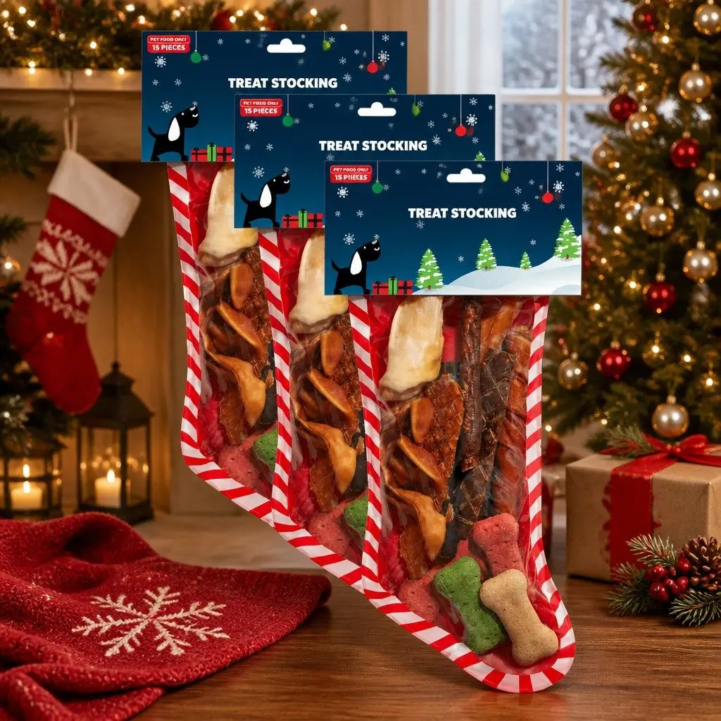 Holiday Stocking of 15 Dog Treats for Gifting