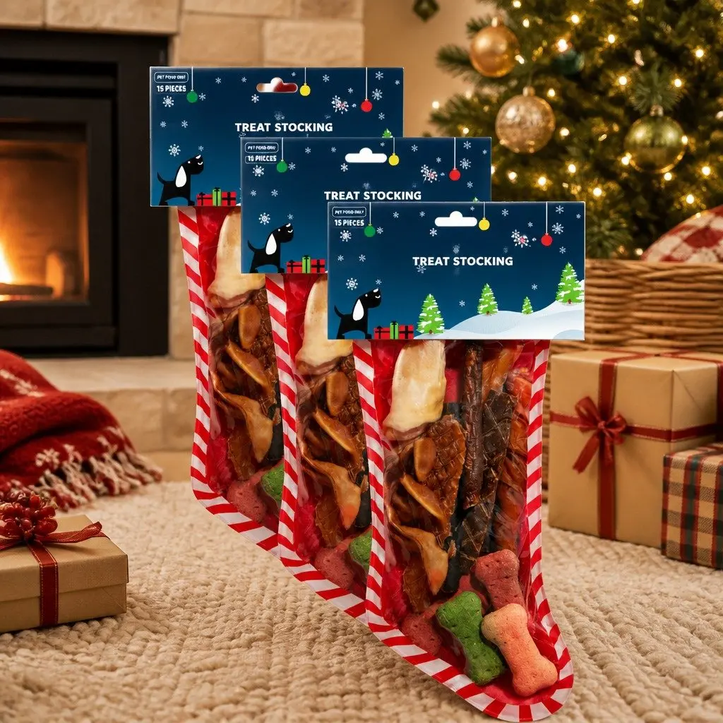 Holiday Stocking of 15 Dog Treats for Gifting