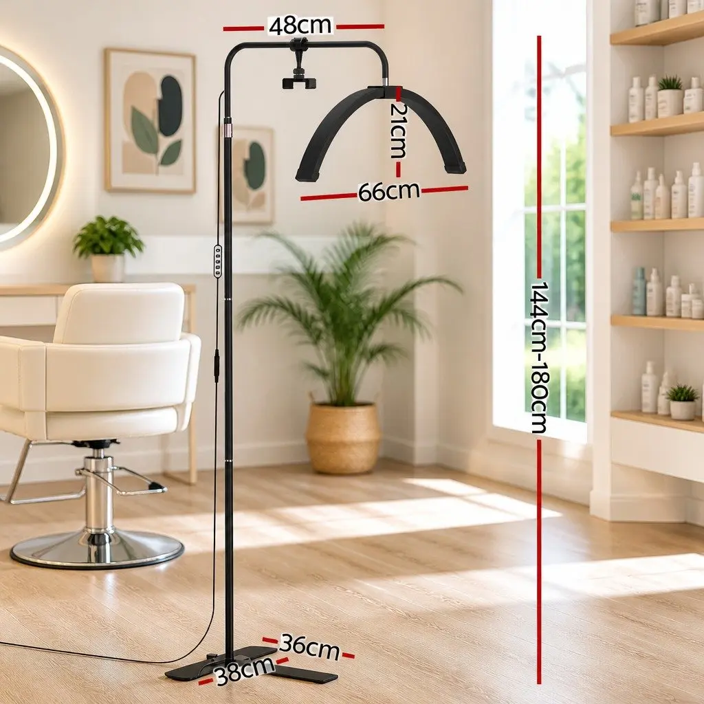 LED Half Moon Beauty Light Black Adjustable Brightness Colour Temperature 252 Beads 360 Degree Rotation Detachable Phone Holder