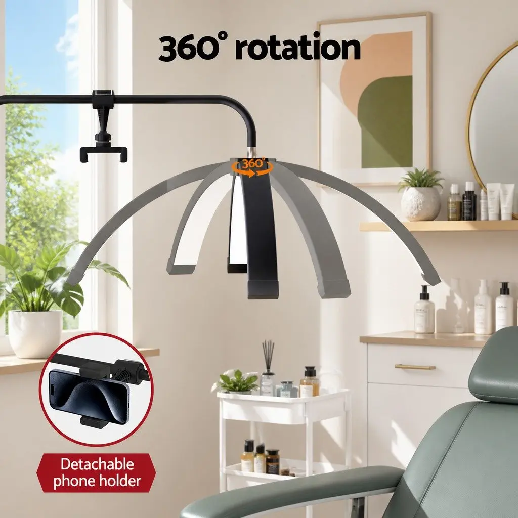 LED Half Moon Beauty Light Black Adjustable Brightness Colour Temperature 252 Beads 360 Degree Rotation Detachable Phone Holder