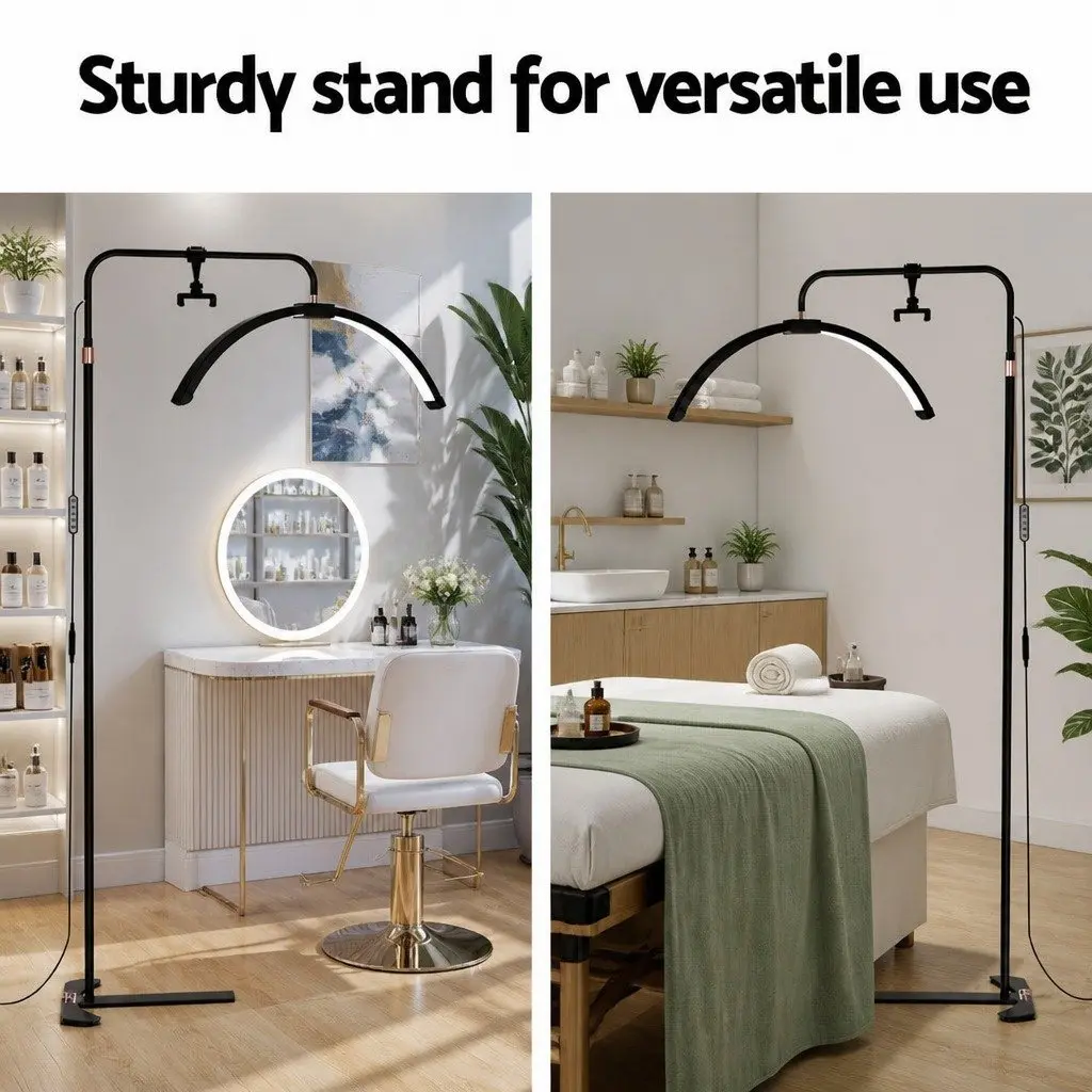 LED Half Moon Beauty Light Black Adjustable Brightness Colour Temperature 252 Beads 360 Degree Rotation Detachable Phone Holder