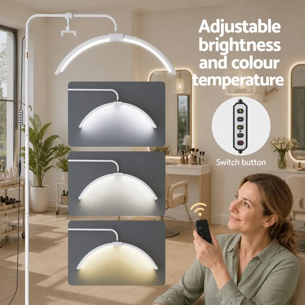 LED Makeup Mirror White Half Moon 360 Degree Rotation Adjustable Brightness Colour Temperature