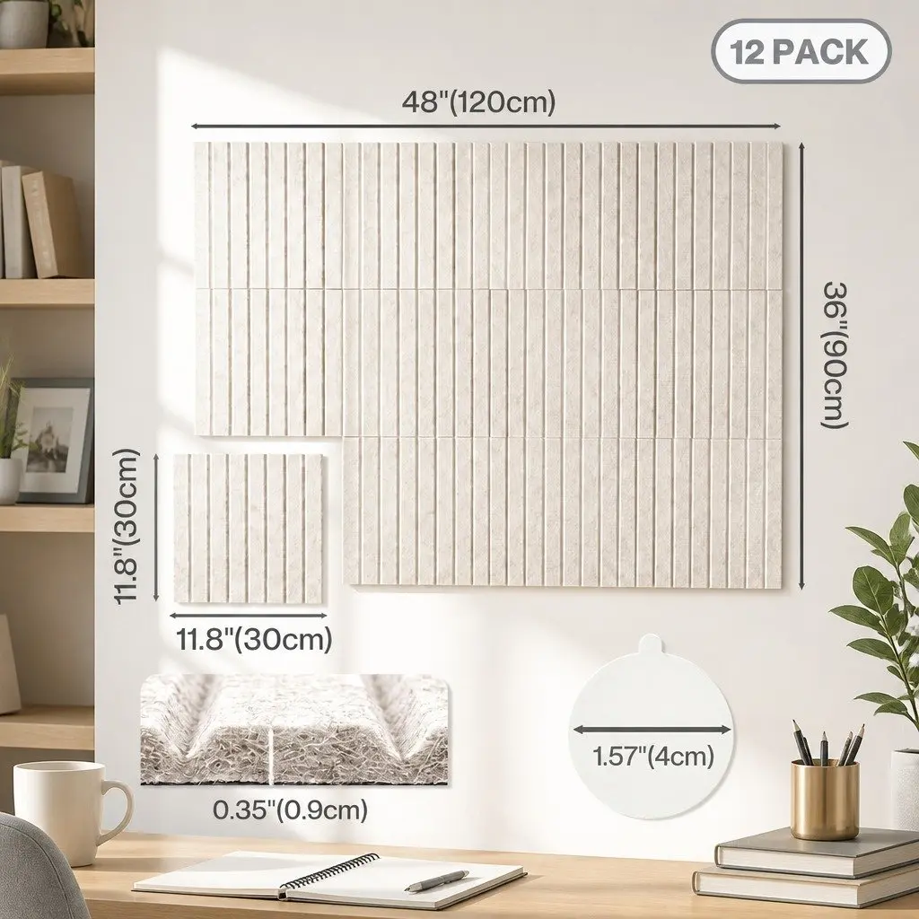 Felt Bulletin Board Tiles 12Pcs 30cm Modular Notice Board Wall Acoustic Sound