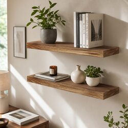 Floating Shelves Wall Mounted Medium 61cm Wooden Display Storage Set of 2