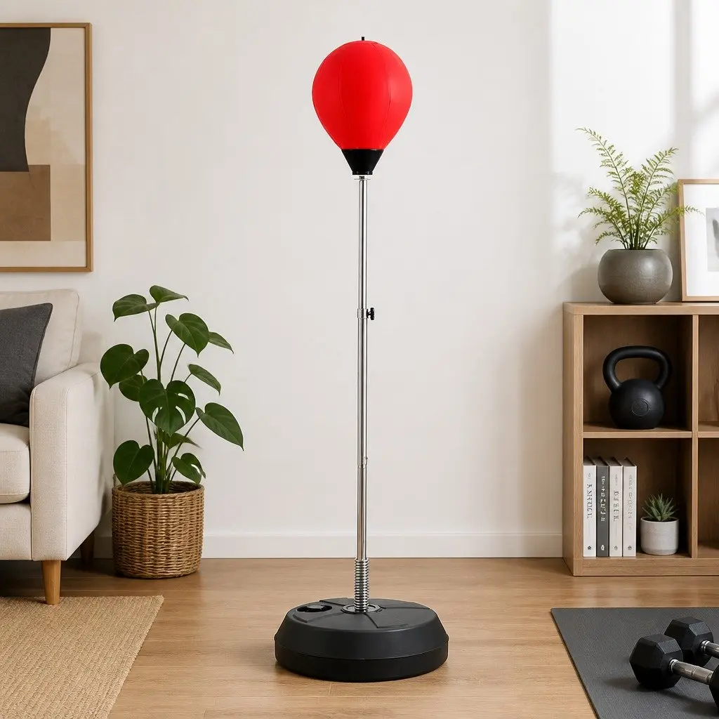 Punching Bag Stand Red and Black Adjustable Height 127-145cm Freestanding Boxing Training