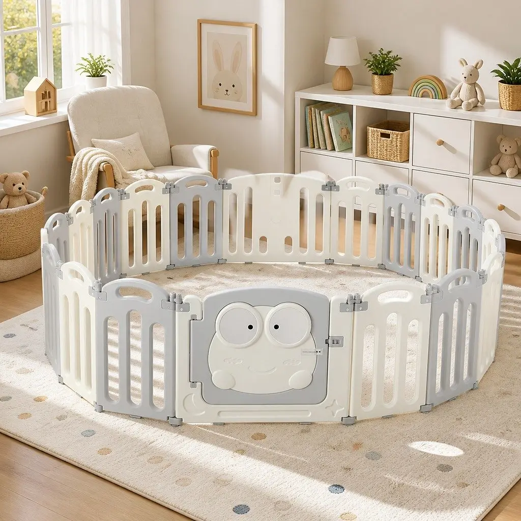 Baby Playpen Light Grey 20 Panels Foldable Safety Play Fence Activity Centre