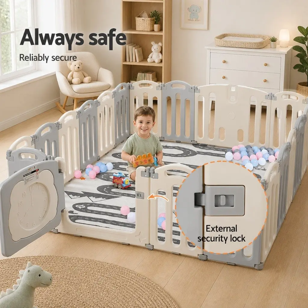 Baby Playpen Light Grey 20 Panels Foldable Safety Play Fence Activity Centre