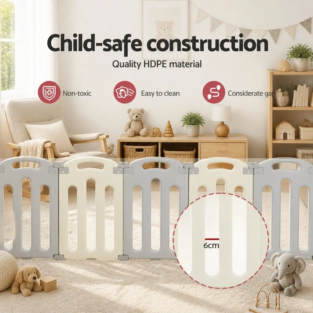 Baby Playpen Light Grey 20 Panels Foldable Safety Play Fence Activity Centre