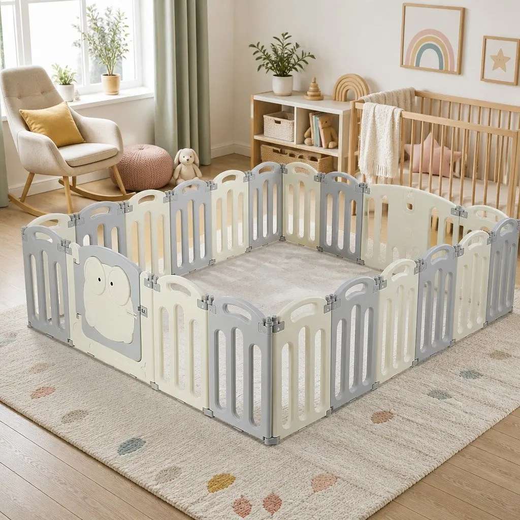 Baby Playpen Light Grey 20 Panels Foldable Safety Play Fence Activity Centre