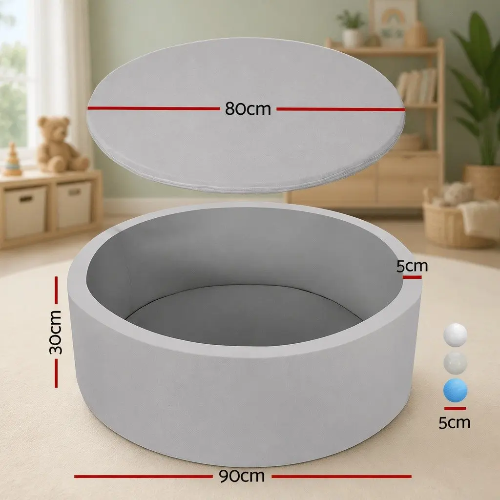 Kids Foam Ball Pit Grey 90cm Soft Sponge Non-Slip Detachable Bottom for Children Playroom