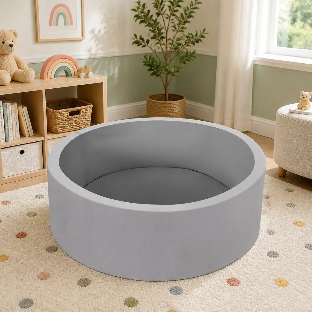 Kids Foam Ball Pit Grey 90cm Soft Sponge Non-Slip Detachable Bottom for Children Playroom