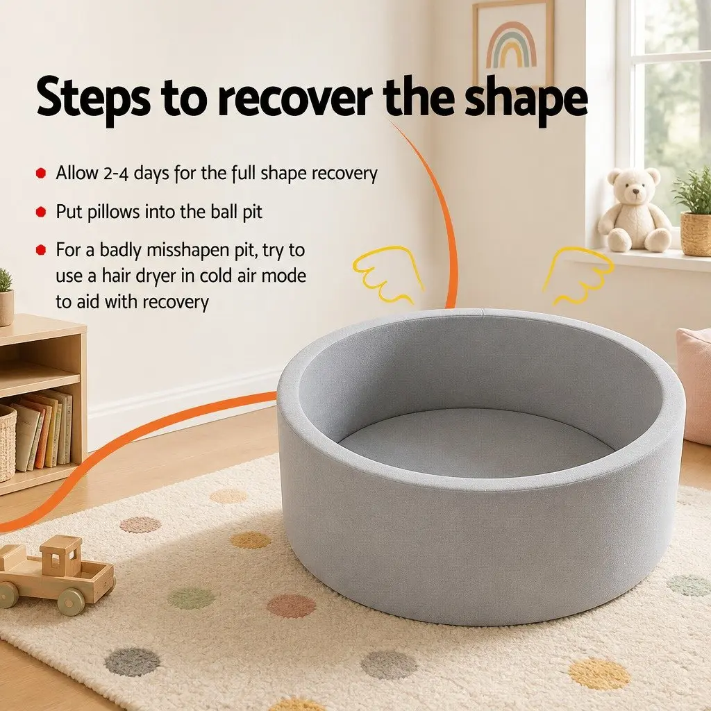 Kids Foam Ball Pit Grey 90cm Soft Sponge Non-Slip Detachable Bottom for Children Playroom