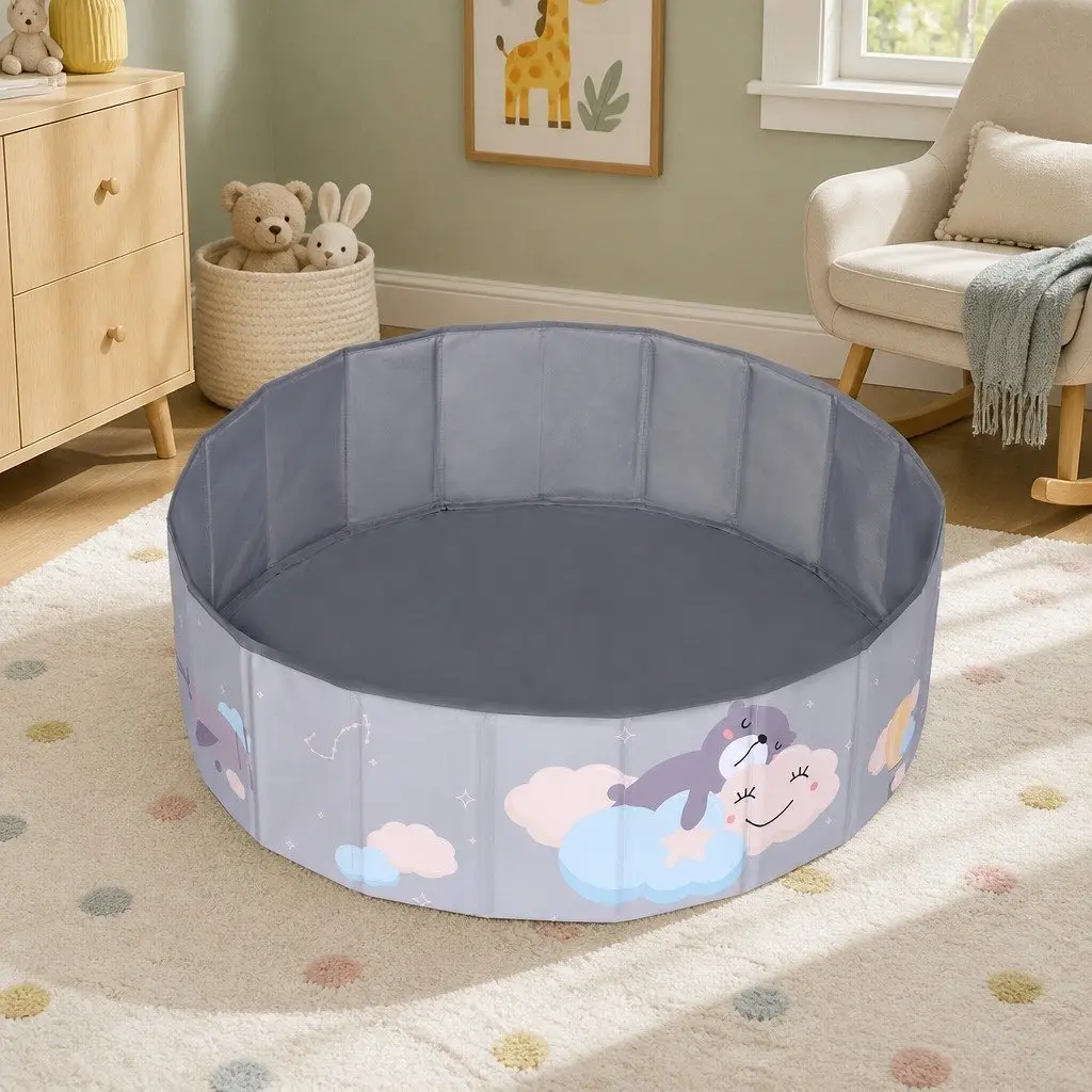 Kids Ball Pit Pool Foldable Playhouse Grey Toddler Play Toy Storage Carry Bag