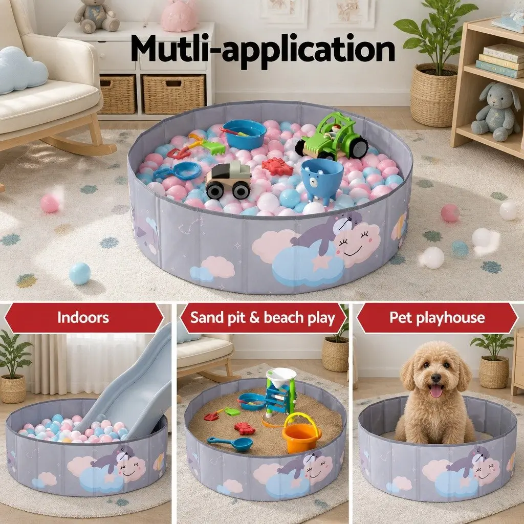 Kids Ball Pit Pool Foldable Playhouse Grey Toddler Play Toy Storage Carry Bag