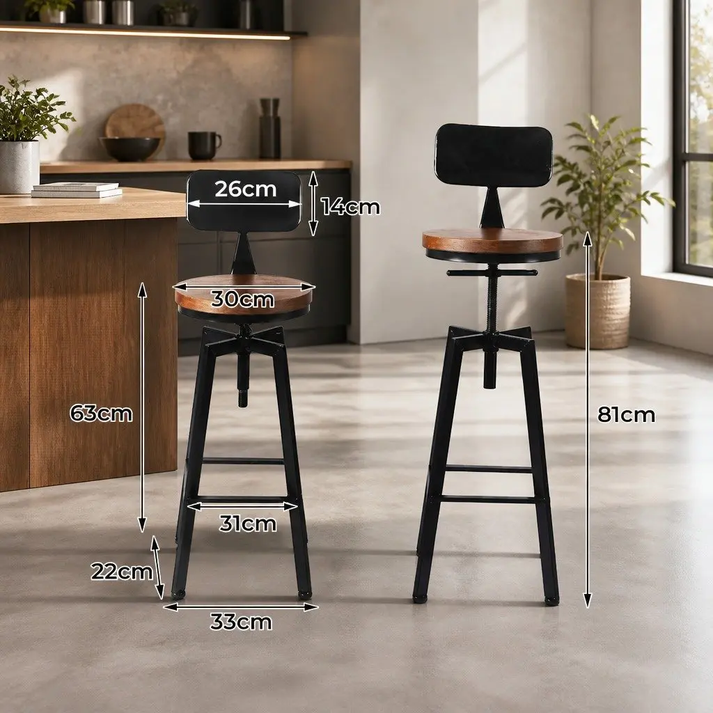 Bar Stool Kitchen Counter Height Wooden Seat Swivel Adjustable Metal Frame Set 4