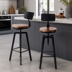Industrial Bar Stool Kitchen Counter Height Adjustable Swivel Seat Footrest