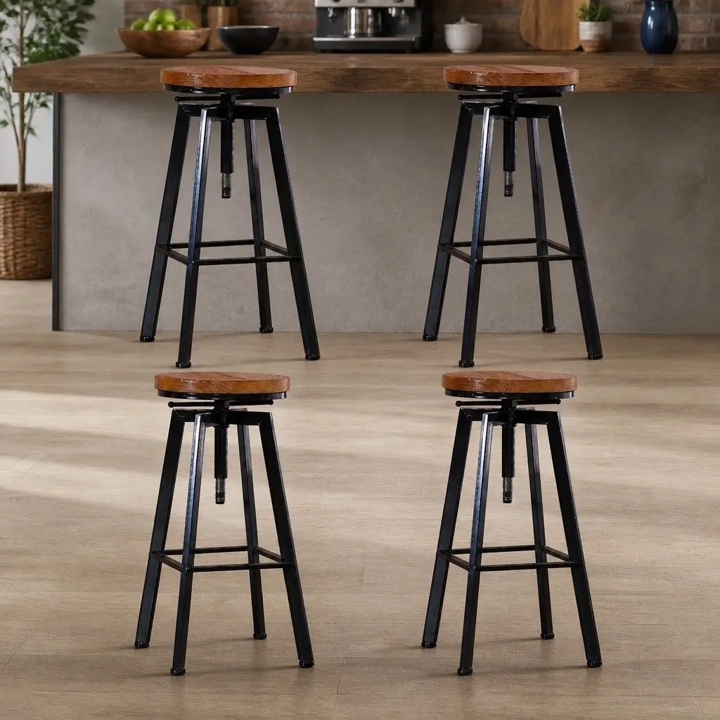 Set of 4 Sturdy Adjustable Industrial Bar Stools