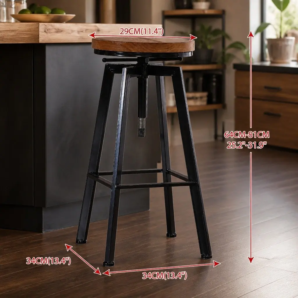Set of 4 Sturdy Adjustable Industrial Bar Stools